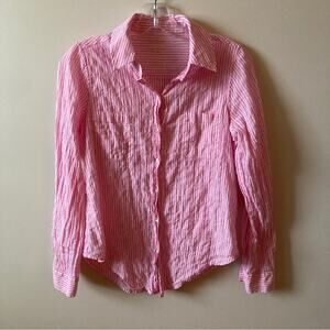 Lilly Pulitzer Button Down Top Pink White Stripe Sea View Size XS
